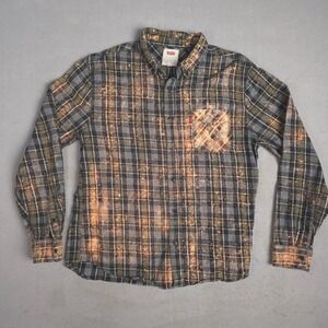 Levi Strauss Co Bleached Plaid Flannel Shirt Men Size L Button Up Long Sleeve
